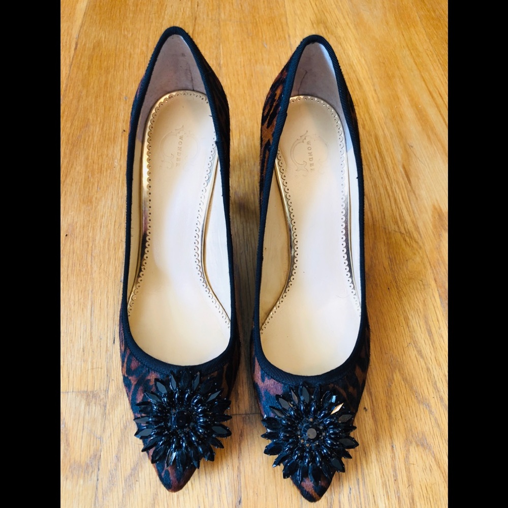 C Wonder animal print heels w/black crystal detail